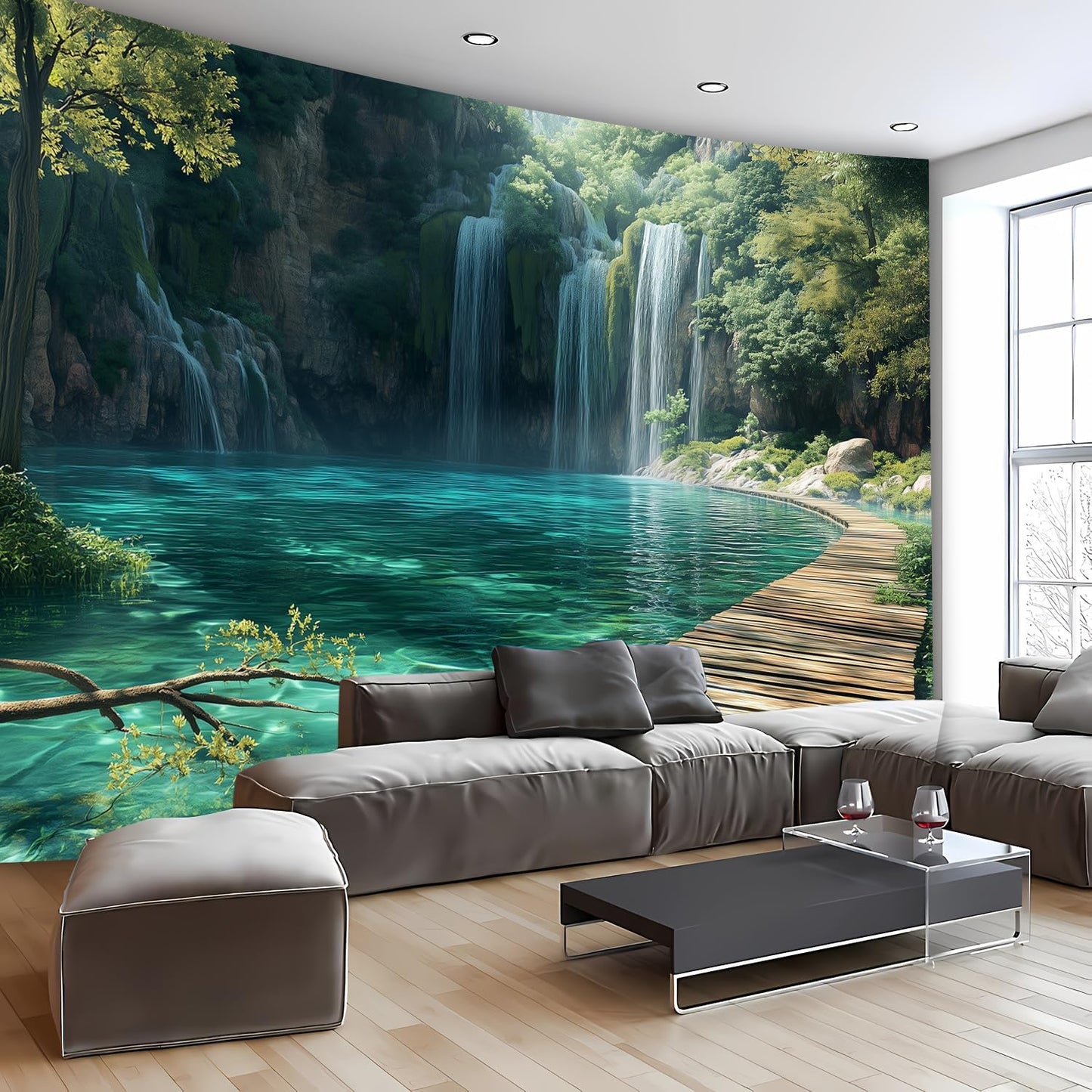 BSFHH Nature Tapestry Forest Tree Sea Cave Wall Hanging, Stream Through Rainforest Landscape Wall Art Tapestry for Bedroom Living room (Waterfall, 90"×70", Unframed)