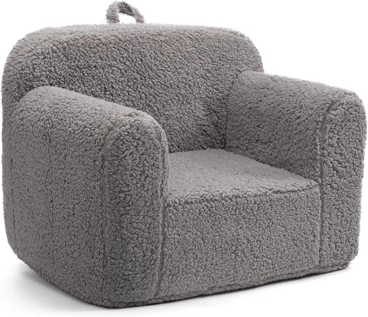 ALIMORDEN Kids Ultra-Soft Snuggle Foam Filled Chair, Toddler Cuddly Sherpa Reading Couch for Boys and Girls, Grey