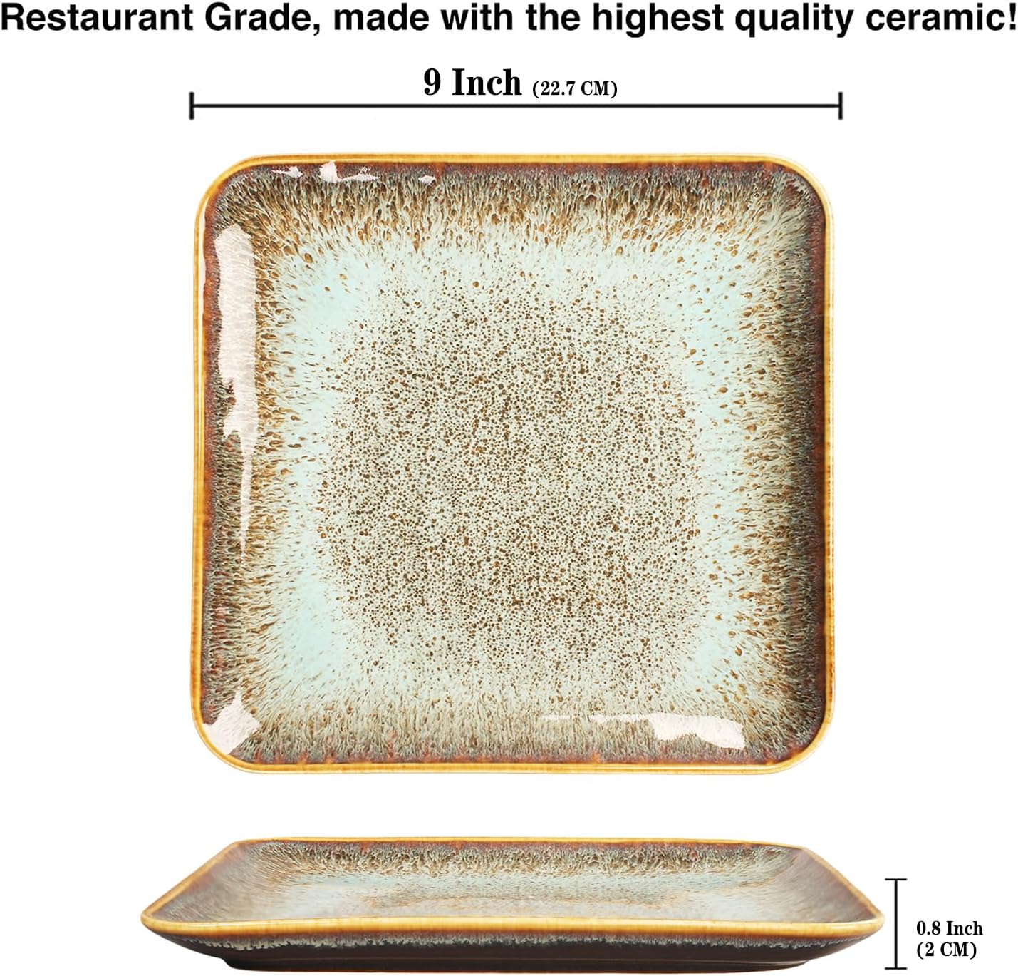 Ceramic Dinner Plates Dish Set,Set of 4,for Lunch snacks -Microwave Oven & Dishwasher Safe,Scratch Resistant,Dinnerware Kitchen Porcelain Serving Dishes,9 inch Square