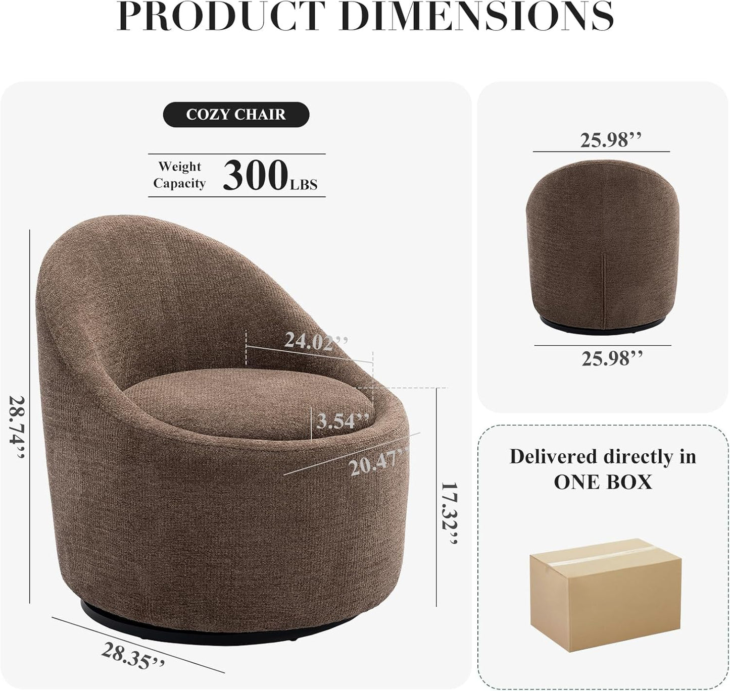 COLAMY Swivel Accent Chair, 360° Swivel Chair with Hidden Storage, Modern Small Barrel Swivel Armchair for Living Room/Bedroom, Brown