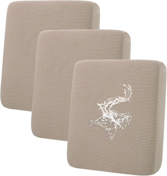 hyha Waterproof Couch Cushion Covers for Pets, Non Slip Sofa Seat Cover for Dogs Washable, Soft Thick Stretch Jacquard Fabric, Sofa Slipcovers with Elastic Bottom (3 Pieces, Taupe)