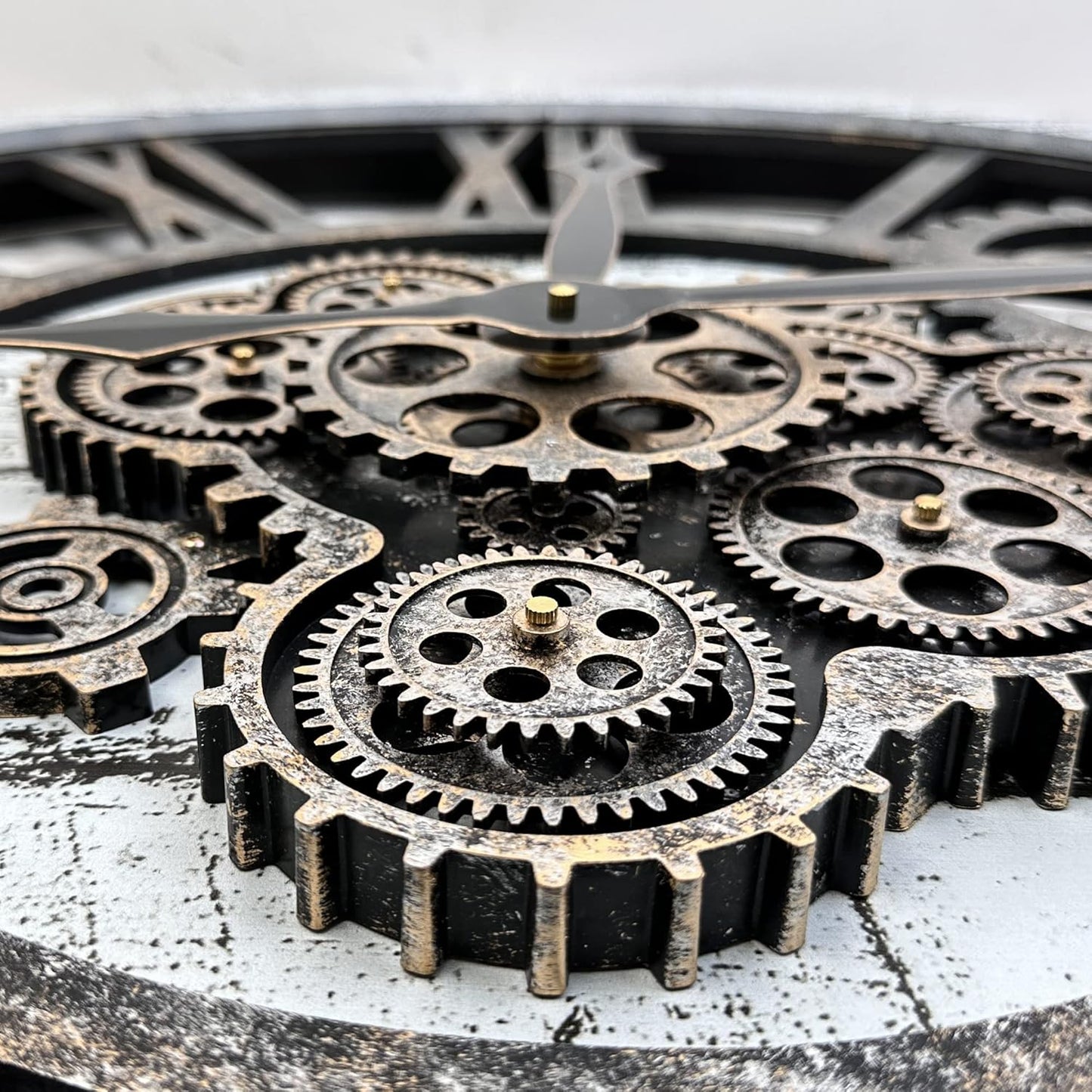 HOIBAI Large Wall Clock, Wall Clocks for Living Room Decor 36 Inch Farmhouse Vintage Rustic Kitchen Wall Decor Vintage Roman Oversized Wall Clock for Home Bedroom House, Moving Gears Clock