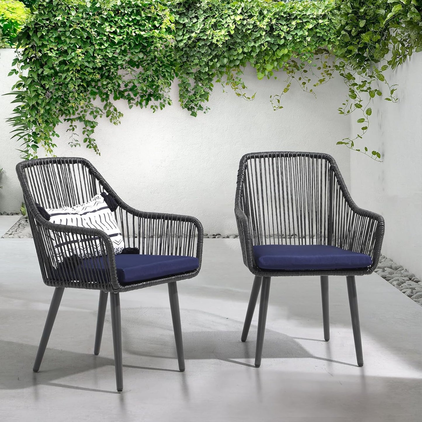 Patiorama Outdoor Dining Chairs, Patio Dining Chair Set of 6, All-Weather Woven Rope Rattan Chairs, Outdoor Dining Wicker Chair with Armrests for Indoor Balcony Pool Backyard(Blue)