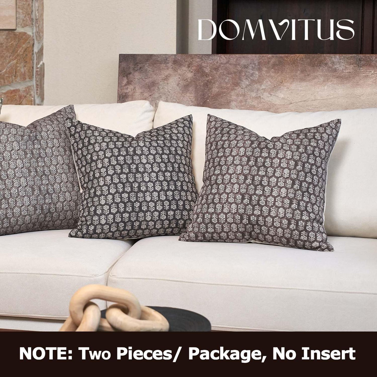 DOMVITUS Floral Pillow Covers Set of 2, 24x24 Pillow Covers, Floral Print Neutral Accent Decorative Pillow Covers for Living Room, Bed, Dark Brown