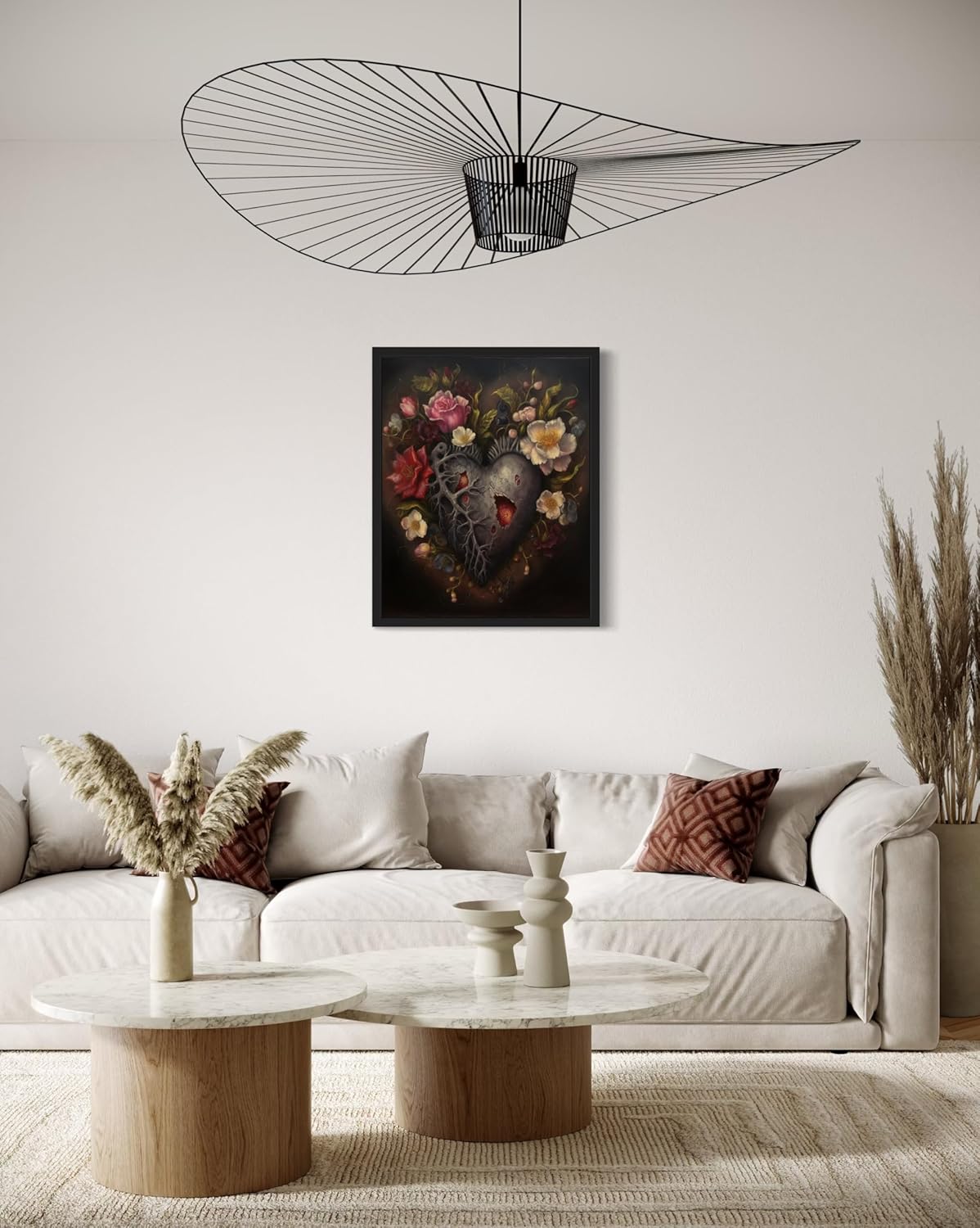 Gothic Heart Poster Art Print, Halloween Scary Vintage Wall Art Academia Spooky Painting Decoration for Horror Prints, Posters Bedroom Decor 89 (Gothic Heart, 16 x 20 inches, Black Frame)