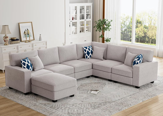 L Lengend Vansen Modular Sectional Sofa U Shaped Couch with Ottoman Modern Reversible Corner Sectional Couch for Living Room (Light Grey, U Shaped Sofa-2)