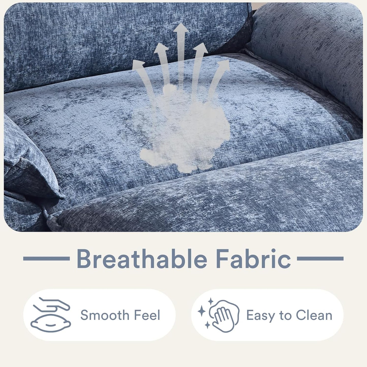 Karl home Oversized Accent Chair Chenille Sofa with Chaise, Modern Sofa Chair with Removable Ottoman Modular 1-Seater Couch and 2-Layer Ottoman for Living Room, Apartment, Studio, Dusty-Blue