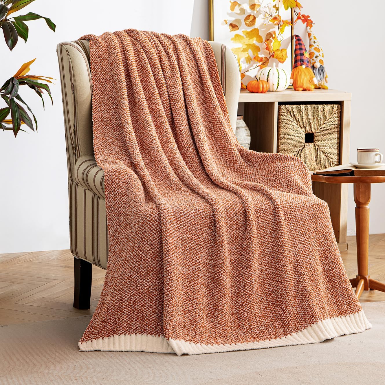 MIULEE Fall Burnt Orange Super Soft Throw Blanket for Bed, Twin Size Cozy Fluffy Warm Blankets Knit Blankets for Couch, Sofa, Chair, Living Room, Camping, Picnic, 60 x 80 inch