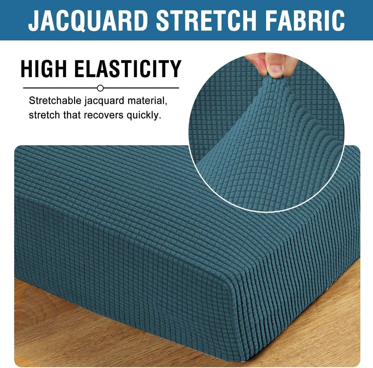 H.VERSAILTEX Super Stretch Individual Seat Cushion Covers Sofa Covers Couch Cushion Covers Slipcover Sets Thick Jacquard Textured Twill Fabric (1 Piece Loveseat Cushion Cover, Deep Teal)