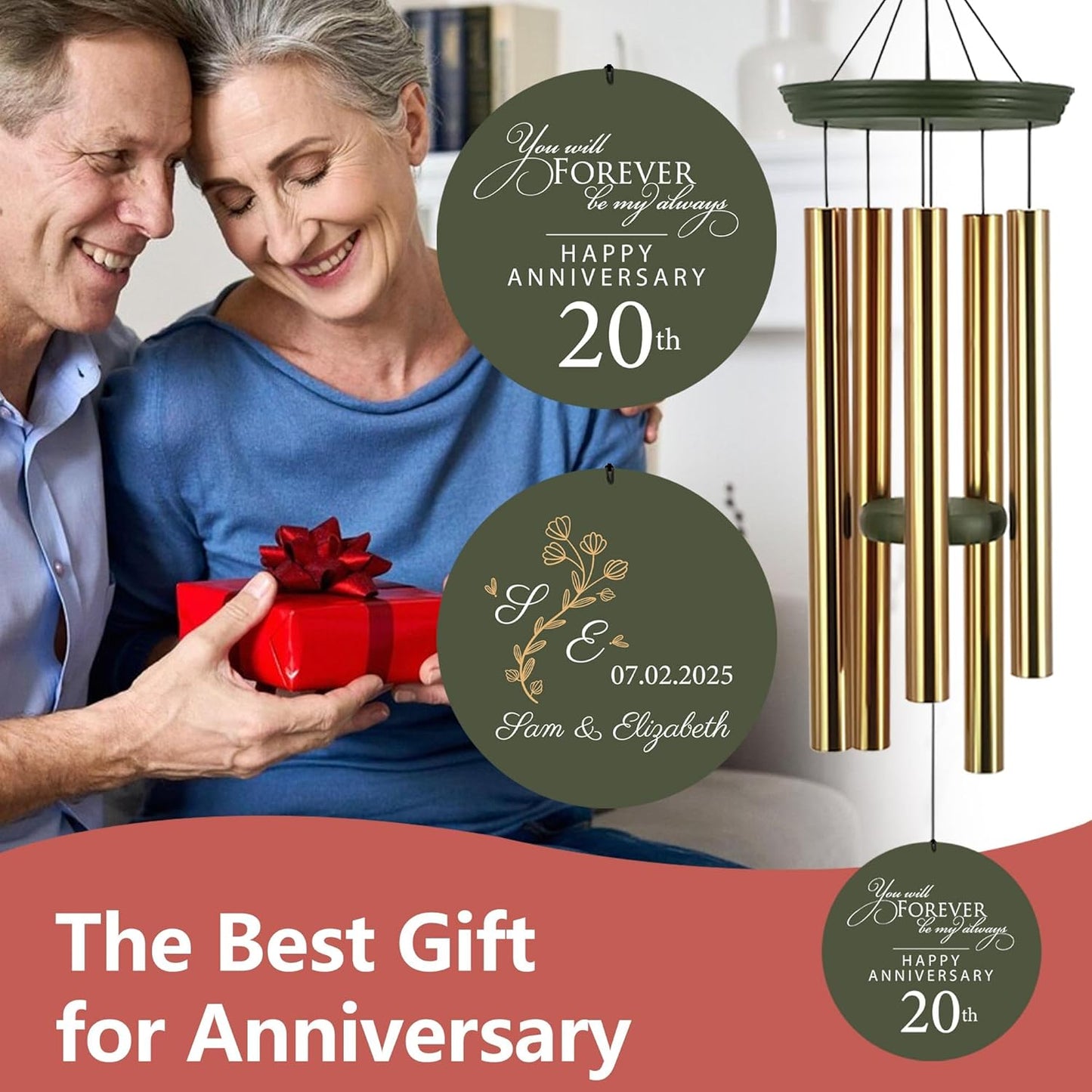 ASTARIN 20th Tree of Life Wind Chimes, Personalized Wind Chimes for Cople Women Men, Couple Gifts for Keepsake, Deep Tone Windchime Romantic Gift