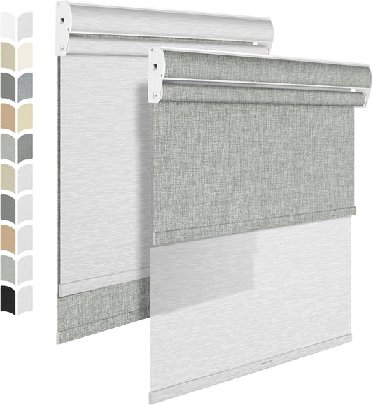 BERISSA Cordless Dual Roller Shades With Cassette Valance, Blackout and Light Filtering, Day and Night for Home Office Door - Linen Grey and White, 54 W x 86" H