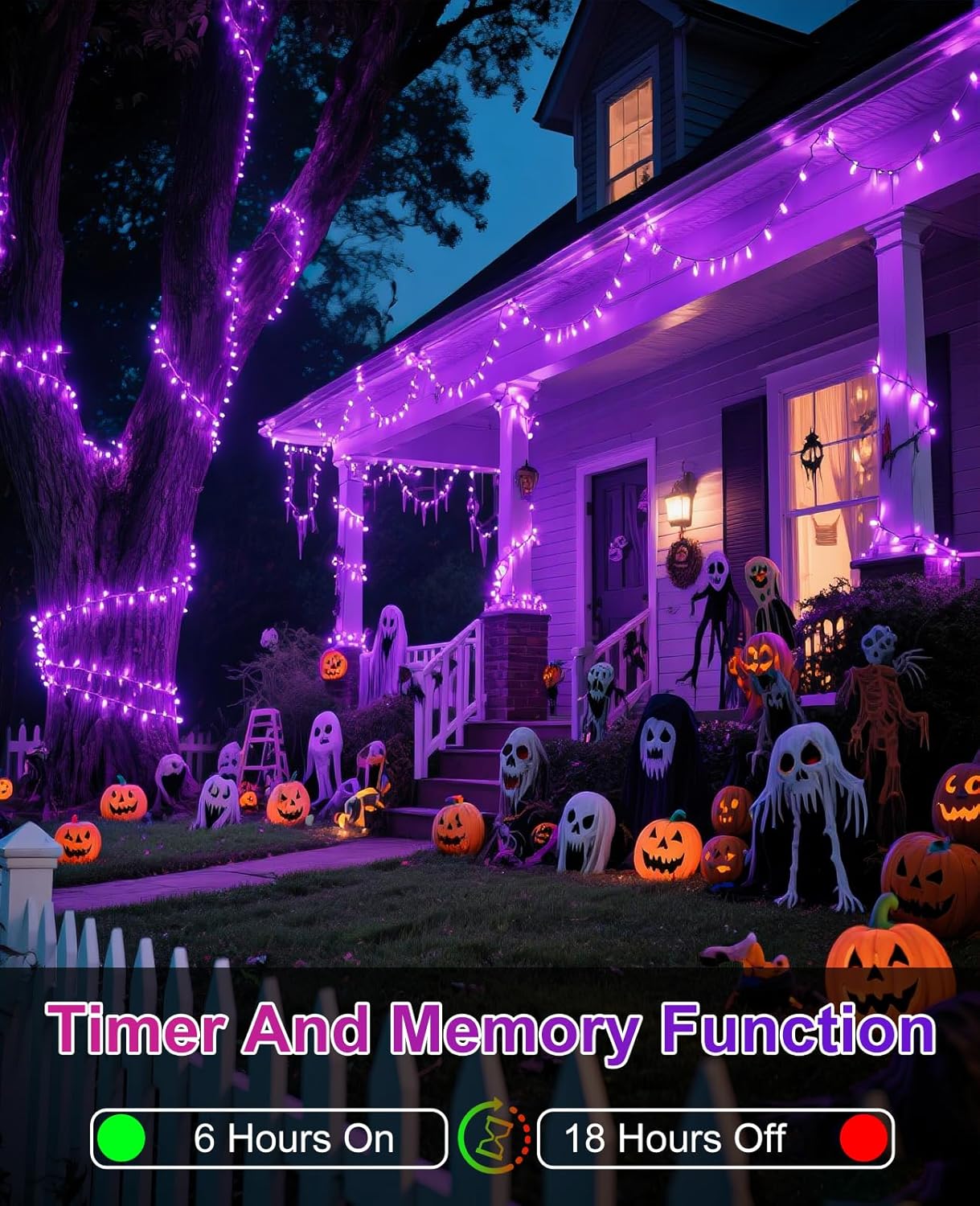 80FT 240 LED Halloween Lights Outdoor, Connectable Purple String Lights for Outside with Waterproof 8 Modes, Green Wire Twinkle Tree Light for Indoor Bedroom Patio Garden Party Holiday Decorations