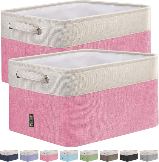 BALEINE 2 Pack Fabric Storage Bins for Shelves, Linen Storage Baskets for Organizing, Decorative Closet Bins for Clothes, Home (Pink, 15''x11''x9.5'')