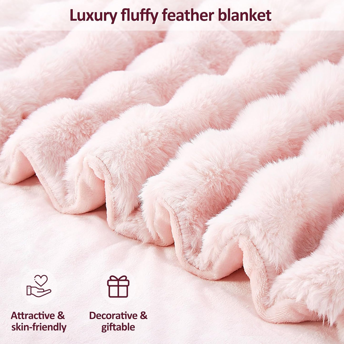 DREAMNINE Large Soft Thick Fuzzy Bubble Faux Rabbit Fur Bed Blanket Queen Size - 80" x 90", Big Warm Shaggy Fluffy Blankets for Winter, Solid Luxury Cozy Cute Bumpy Furry Blanket for Adult Girl, Pink