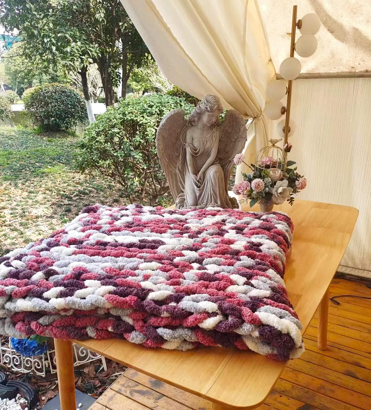 DDL&HEXI Chunky Chenille Blanket 100% Hand Knit with Jumbo Chenille Yarn (50"x60") Super Soft Large Throw Bed Blanket for Couch, Sofa, Home Decor - Machine Washable (05)