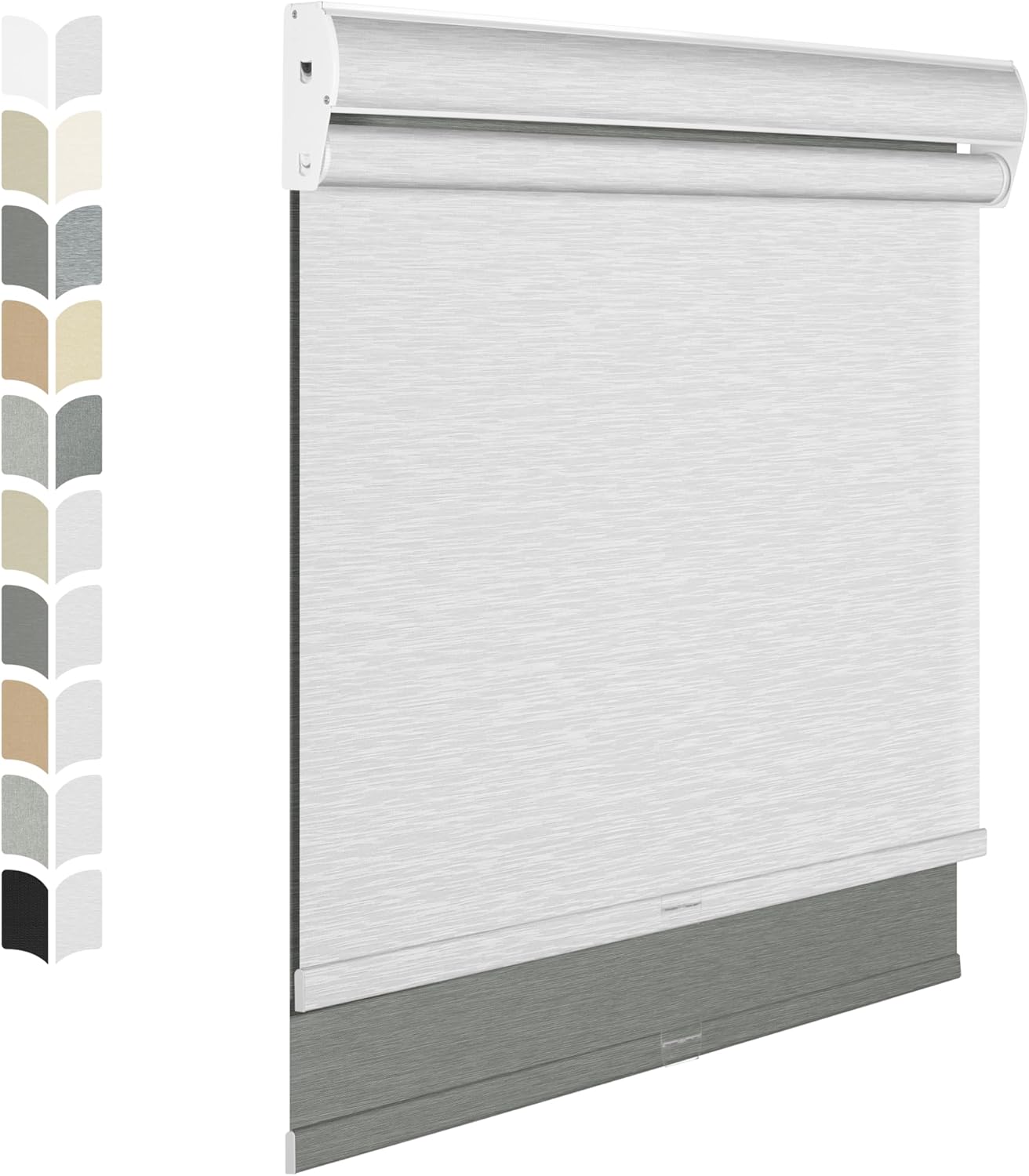 BERISSA Cordless Dual Roller Shades with Cassette Valance, Double Window Shades - Blackout and Light Filtering, Day and Night for Home Office Door - Grey and White, 53 W x 36 H
