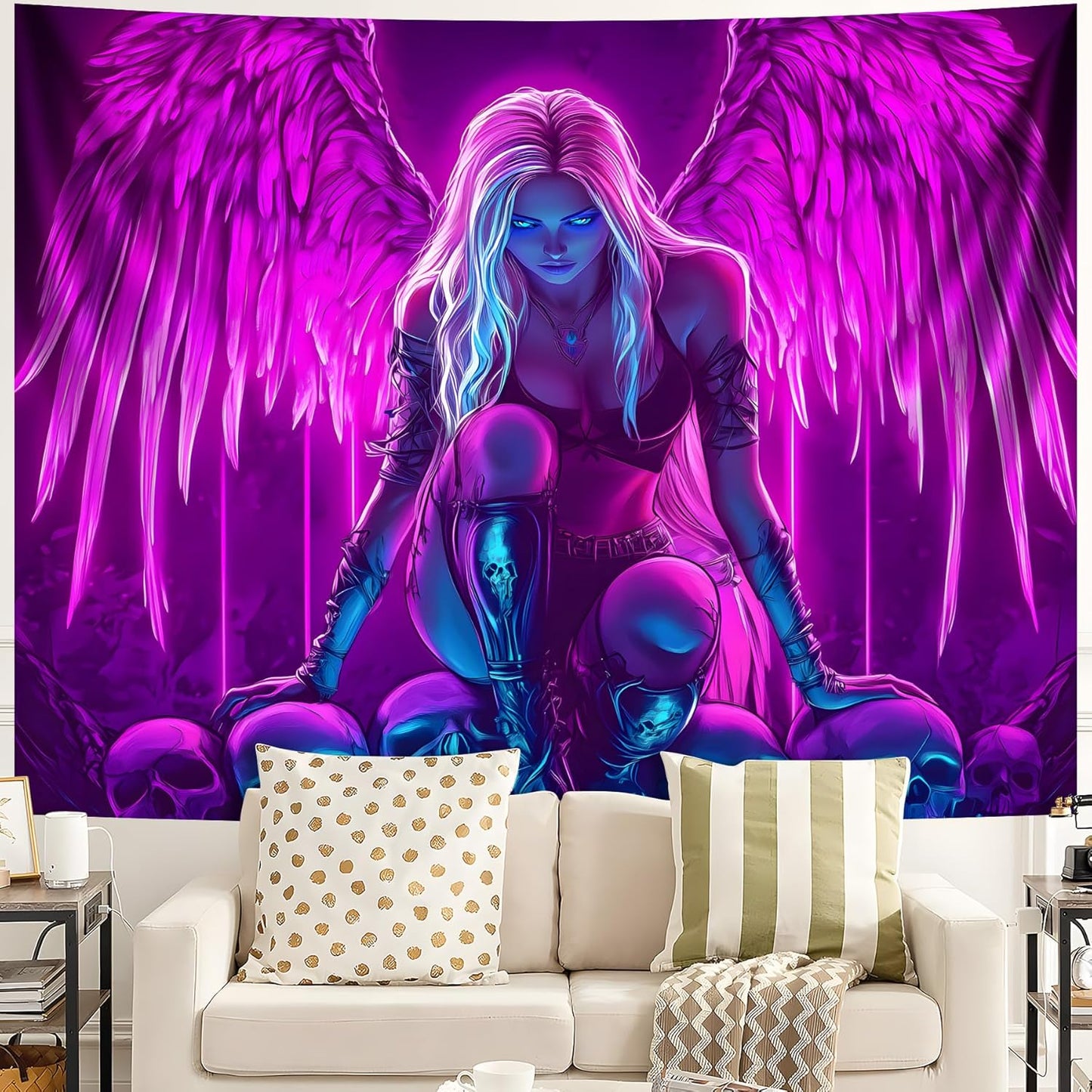 Blacklight Tapestry,WingTapestry Glow In The Dark,UV Reactive Black Light Upright Posters Wall Hanging for Bedroom Dorm Living Room Backdrop Decor (wing8, 79L" x 59W")