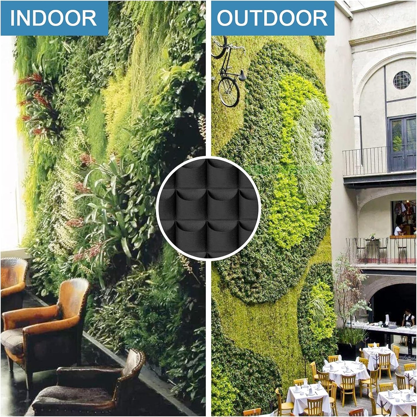 64 Pockets Hanging Planter Bags, Hanging Vertical Wall Mounted Plant Planting Grow Bags, Herb Garden Planter Outdoor Indoor Growing Bag, Gardening Vertical Greening Flower Container(1m×1m, Black)