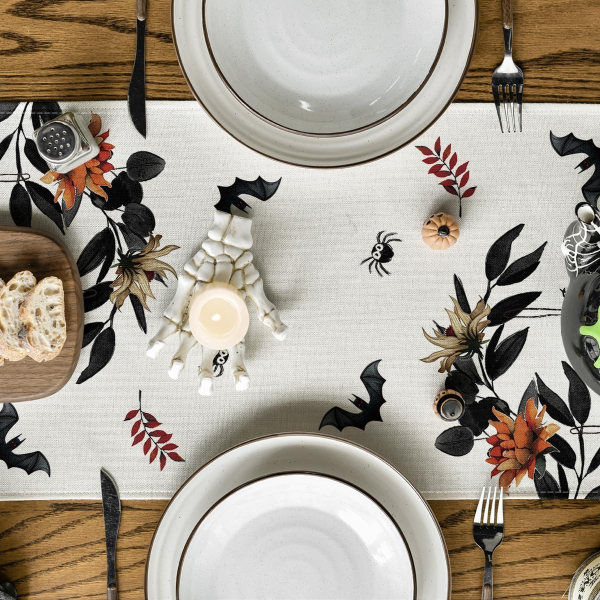 Artoid Mode Pumpkin Ghost Leaves Spider Web 210 GSM Halloween Table Runner, Spooky Kitchen Dining Table Decoration for Home Party Decor 13x60 Inch