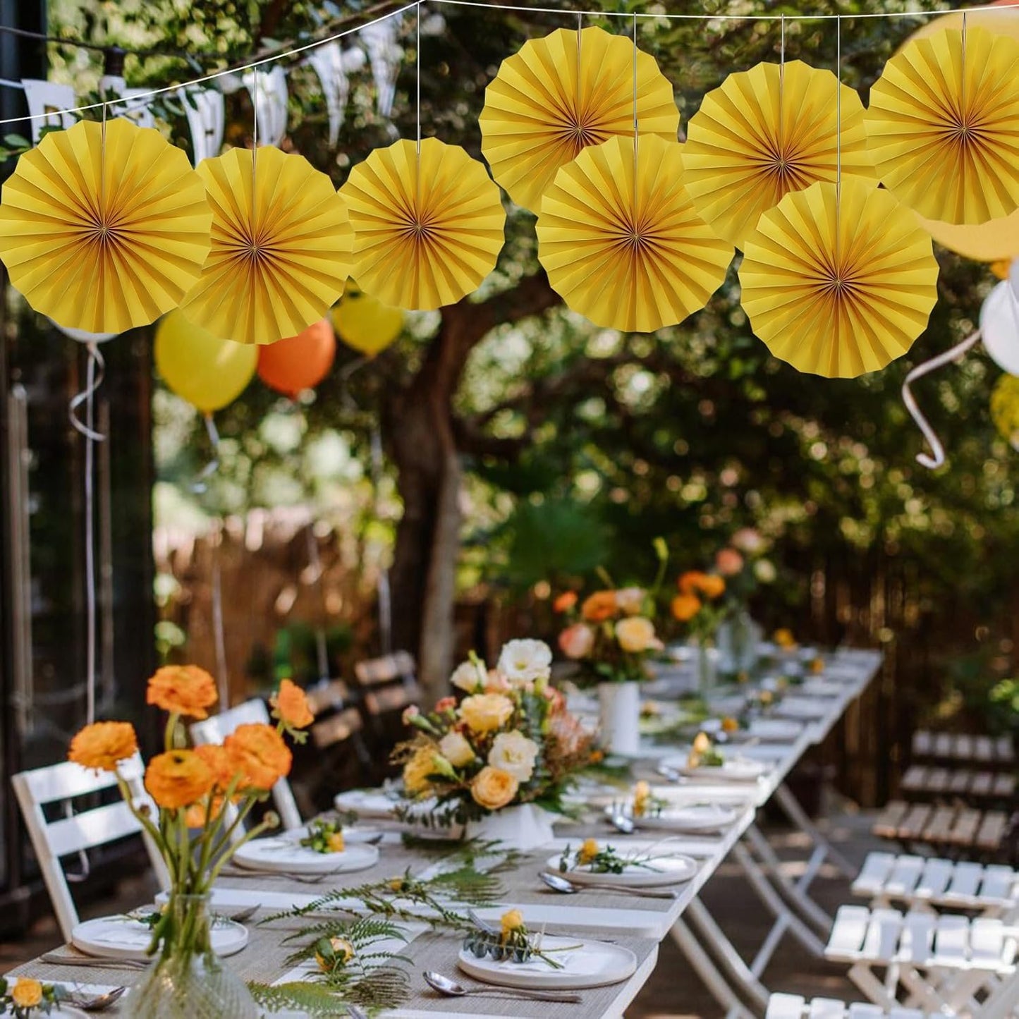 BARTHEW Yellow Birthday Decorations,DIY Yellow Paper Fans Hanging Decoration ,Party Supplies Party Fans 12in, Wedding Graduation Events Accessories 30 Color DIY Set （Yellow）