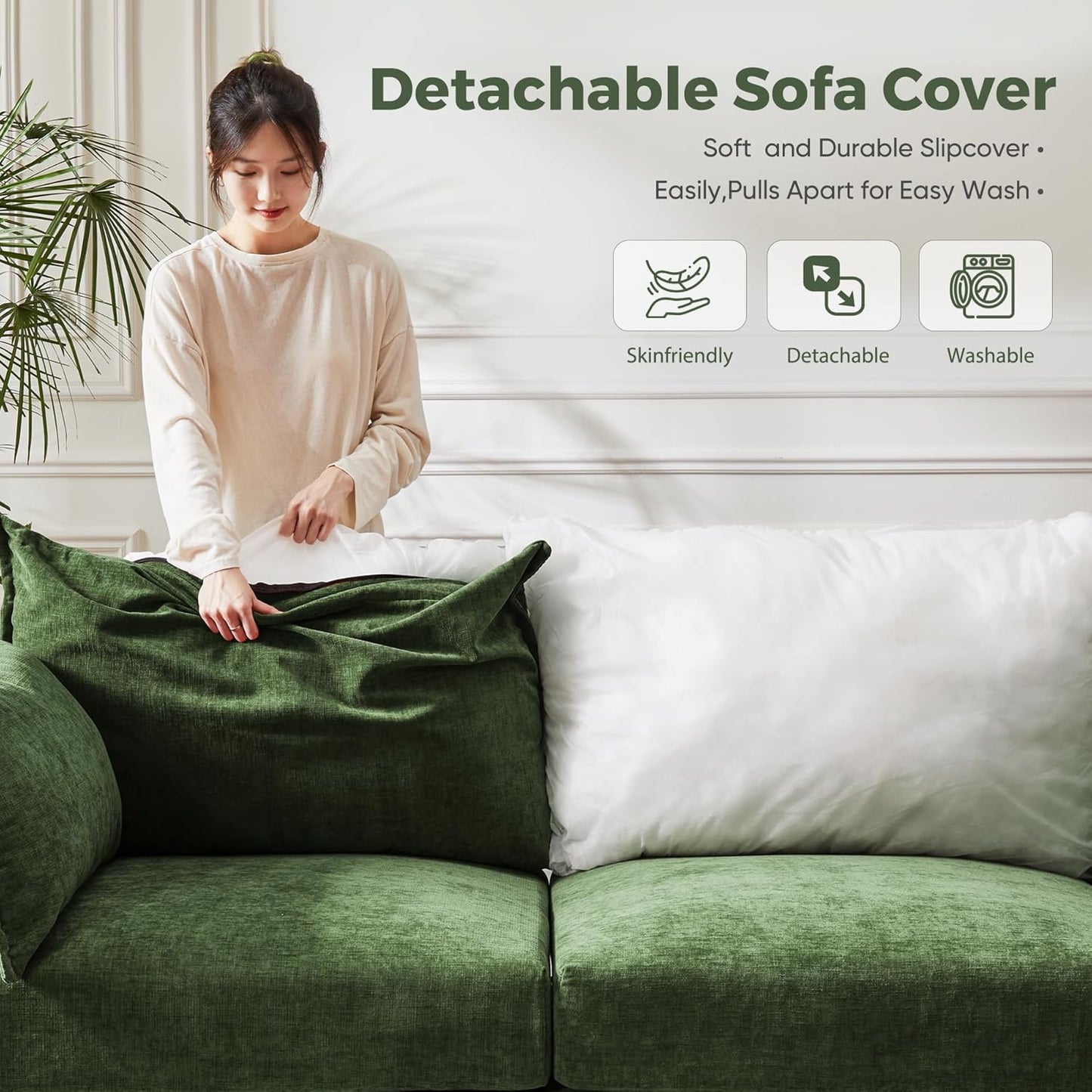 198.6" Oversized Modular Sectional Sofa, U Shaped Convertible Couch with Movable Ottoman, Large 10 Seats Corner Couches for Living Room Deep Seat Green Chenille