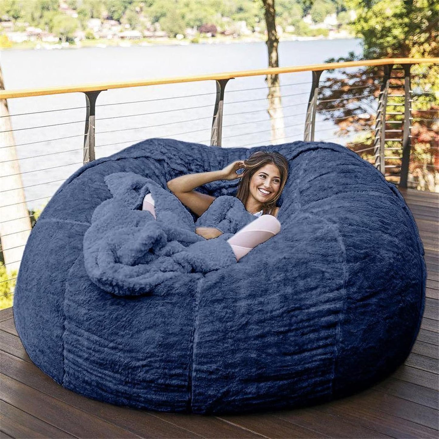 Big Huge Giant Bean Bag Chair for Adults, (No Filler) Bean Bag Chairs in Multiple Sizes and Colors Giant Foam-Filling Required- Machine Washable Covers, Double Stitched Seams (Blue,6FT)