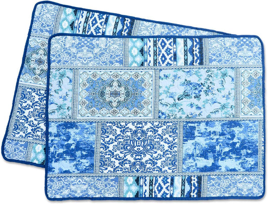 NEWLAKE Quilted Cotton Bed Pillowcases,Blue Classic Bohemian Pattern, 2 Pieces, 20x36 Inch