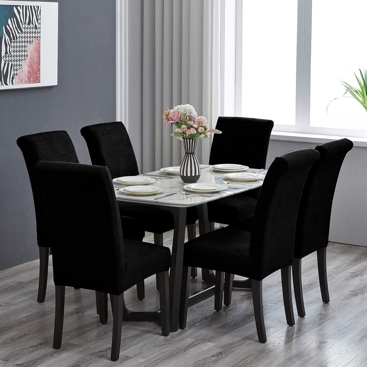 Howhic Stretch Chair Covers for Dining Room Set of 8, Removable Washable Dining Room Chair Covers, Dining Chair Slipcovers Seat Protector, Great Decor for Home and Banquet (Black, 8 Pack)