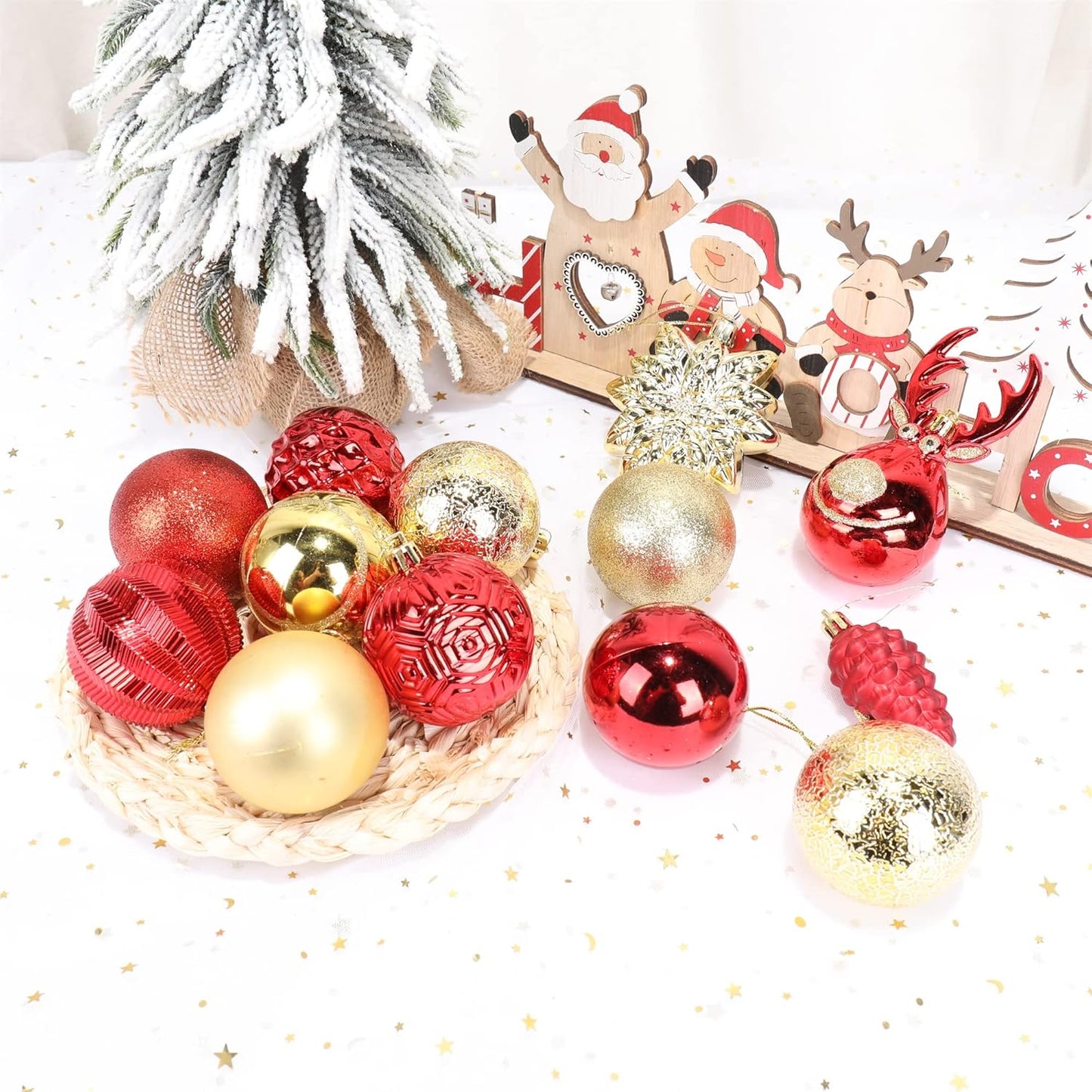 100-Pack Various Shatterproof Christmas Balls, Christmas Decorative Ball Ornaments for Xmas Tree- Red & Gold