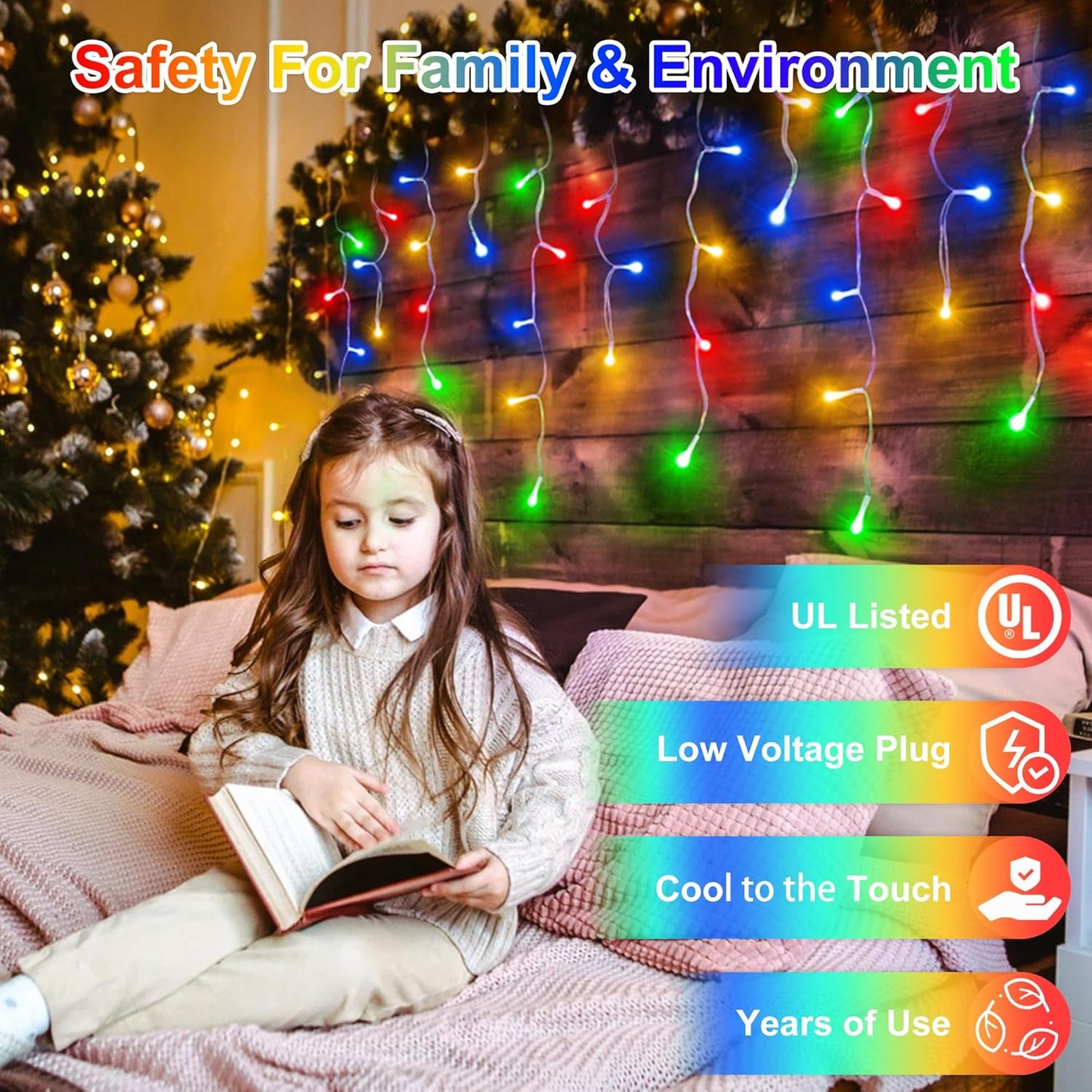 810LED 82FT Christmas Lights, 180Drops 12 Modes Multicolor Christmas String Lights Outdoor Dimmable, Waterproof Christmas Decoration Fairy Lights with Timer for Indoor Eaves Party Patio Window Fence