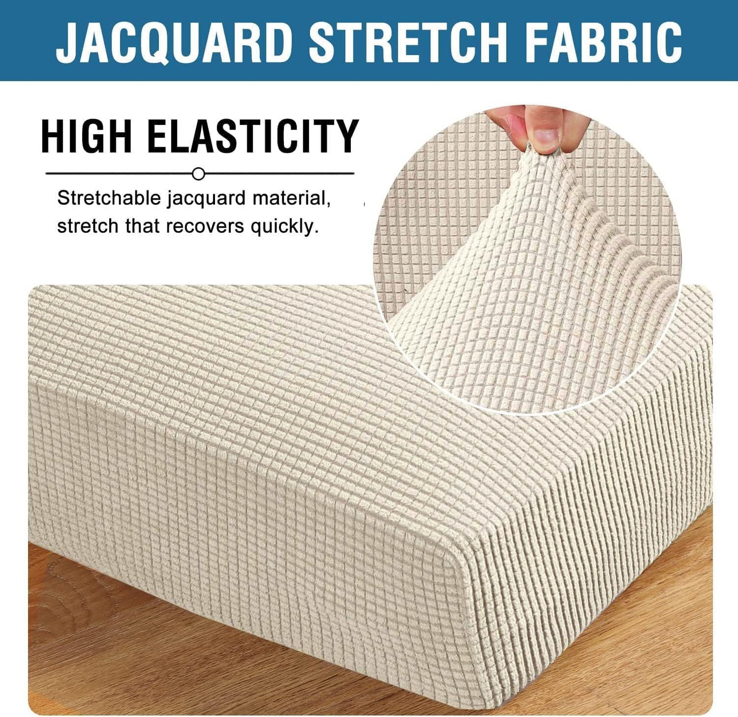 H.VERSAILTEX Super Stretch Individual Chaise Cover Sectional Couch Covers for L Shaped Sofa Both Left/Right Featuring Thick Jacquard Textured Twill Fabric (1 Piece Chaise Cover Large, Natural)