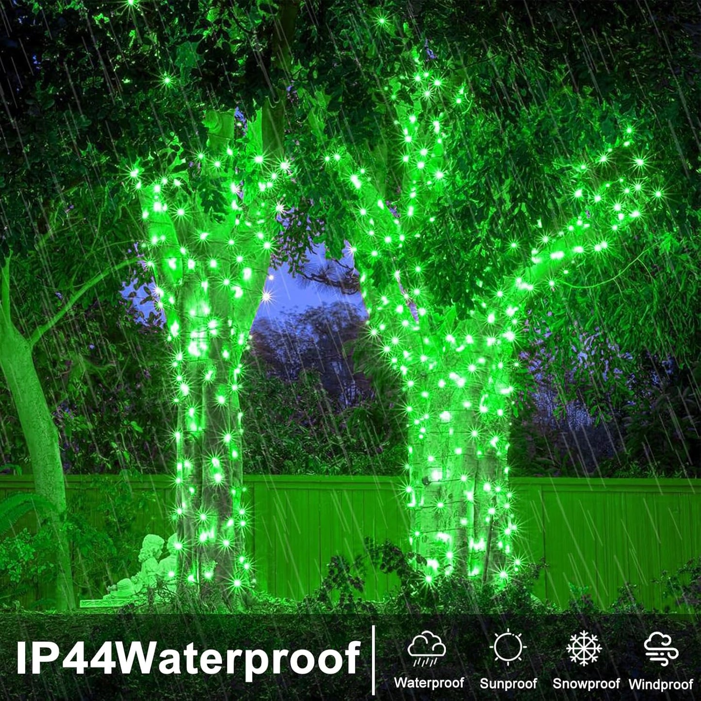 400 LED Green String Lights, 132ft Green Halloween Lights Indoor Outdoor Clear Wire 8 Modes Christmas Lights Plug in Waterproof Twinkle Fairy Lights for Room Tree Christmas Halloween Decorations