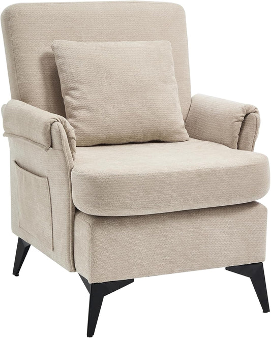 KCC Mid-Century Accent Chairs,Chenille Modern Upholstered Single Sofa,Cozy Armchair with Back for Bedroom/Office/Cafe,Begie
