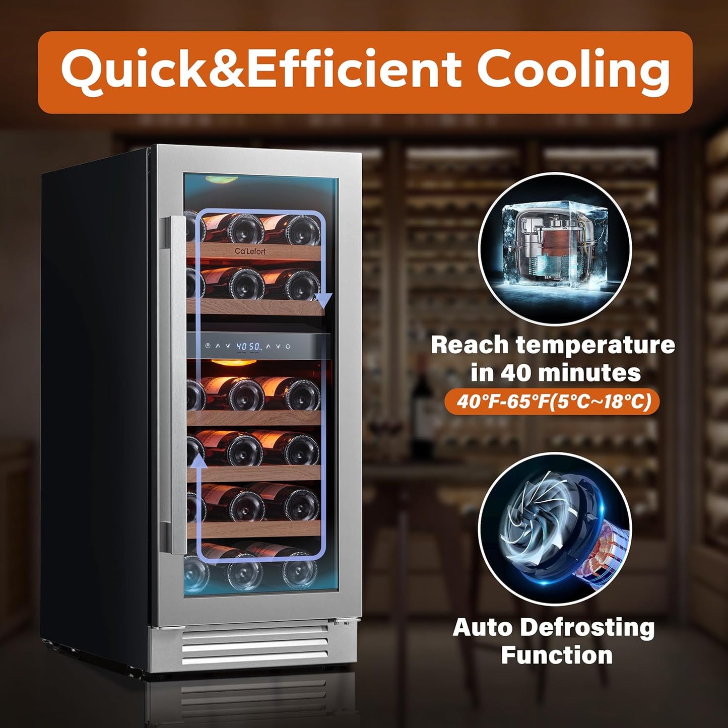 Ca'Lefort 15 Inch Wine Fridge, 28 Bottle Wine Cooler Refrigerator, 40-65°F Wine Refrigerator Glass Door, 3 LED Dual Zone Wine Fridge, Built-in or Freestanding Fridge for Home/Bar/Kitchen (3.0 cu.ft)