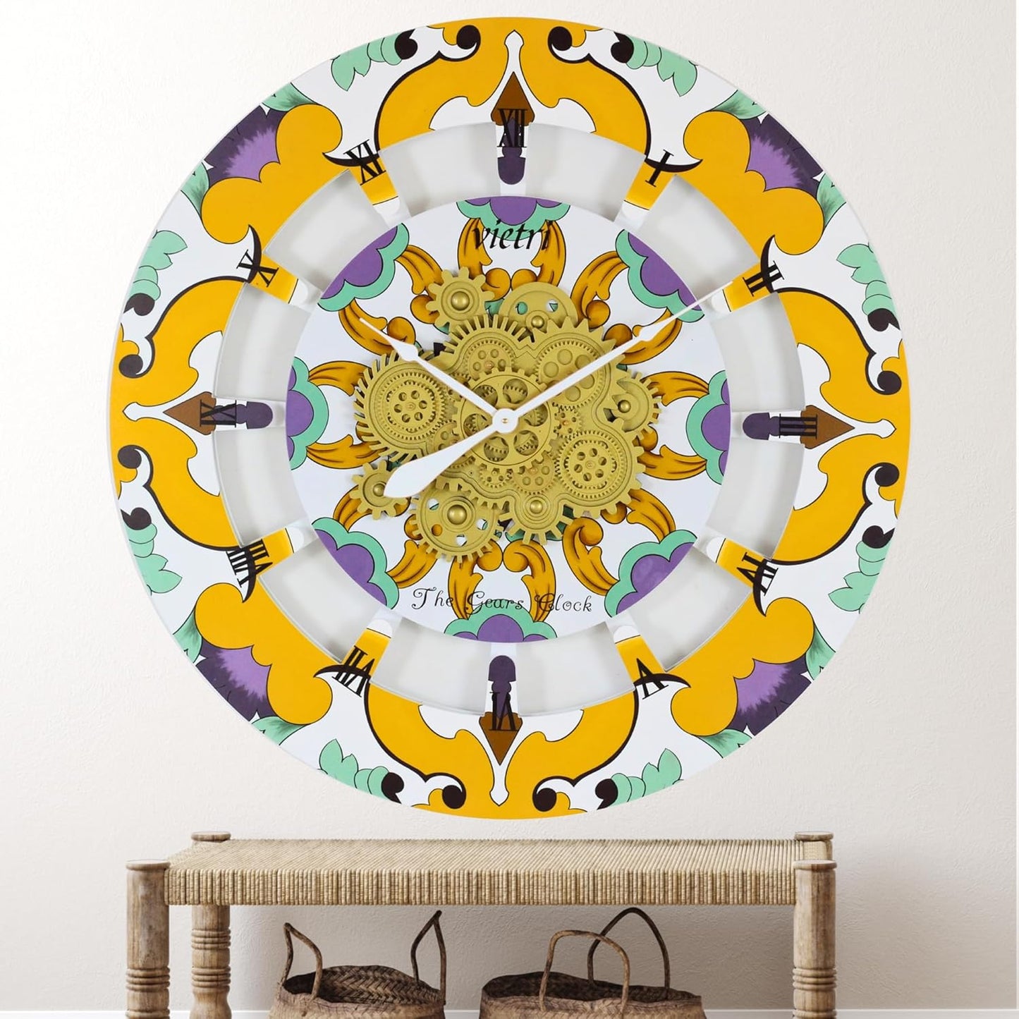 The Gears Clock Wall Clock Italy Collection with Moving Gears (Vietri, 36 inch Round)