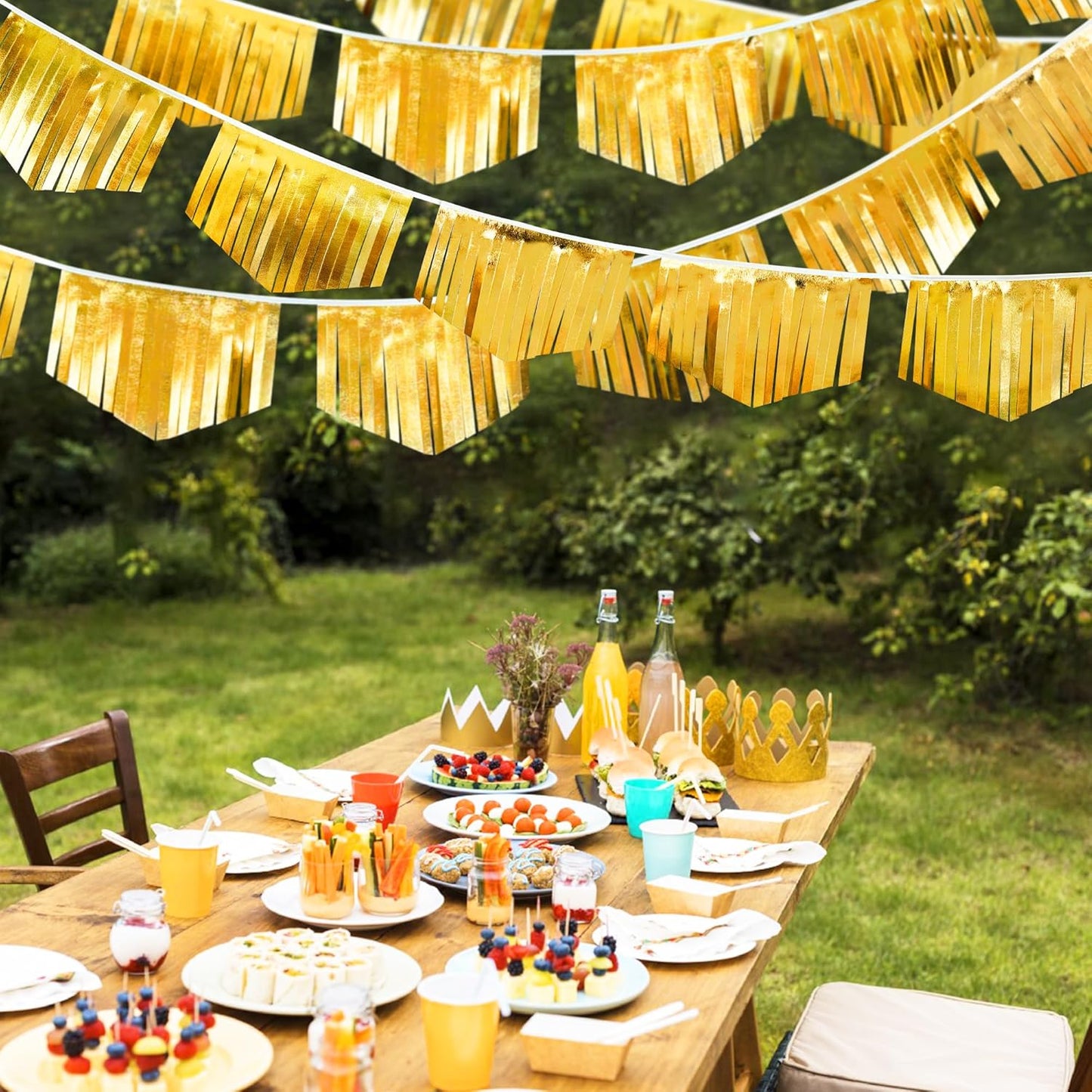 Gold Tassel Banner Double Sided Metallic Fabric Pennant Bunting Flag Garland for Graduation Birthday Anniversary Bachelorette Engagement Wedding Bridal Shower Baptism Hen Party Decorations Supplies