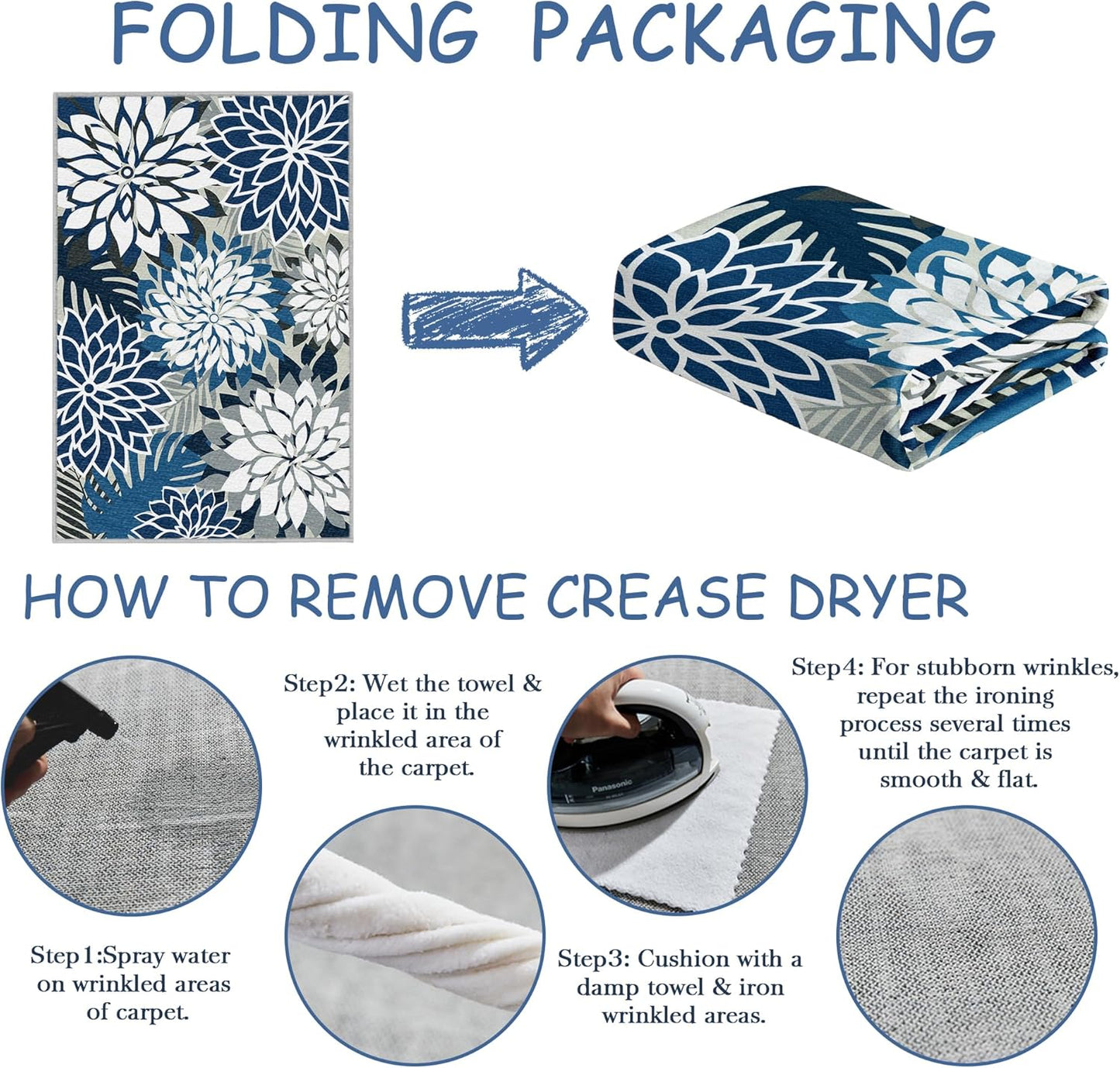 Area Rug 2x3 Blue White Washable Entry Small Rug Multicolored Tropical Botanical Modern Floral Indoor Kitchen Door Mat Entrance Carpet Non Slip for Bedroom Living Room, Porch