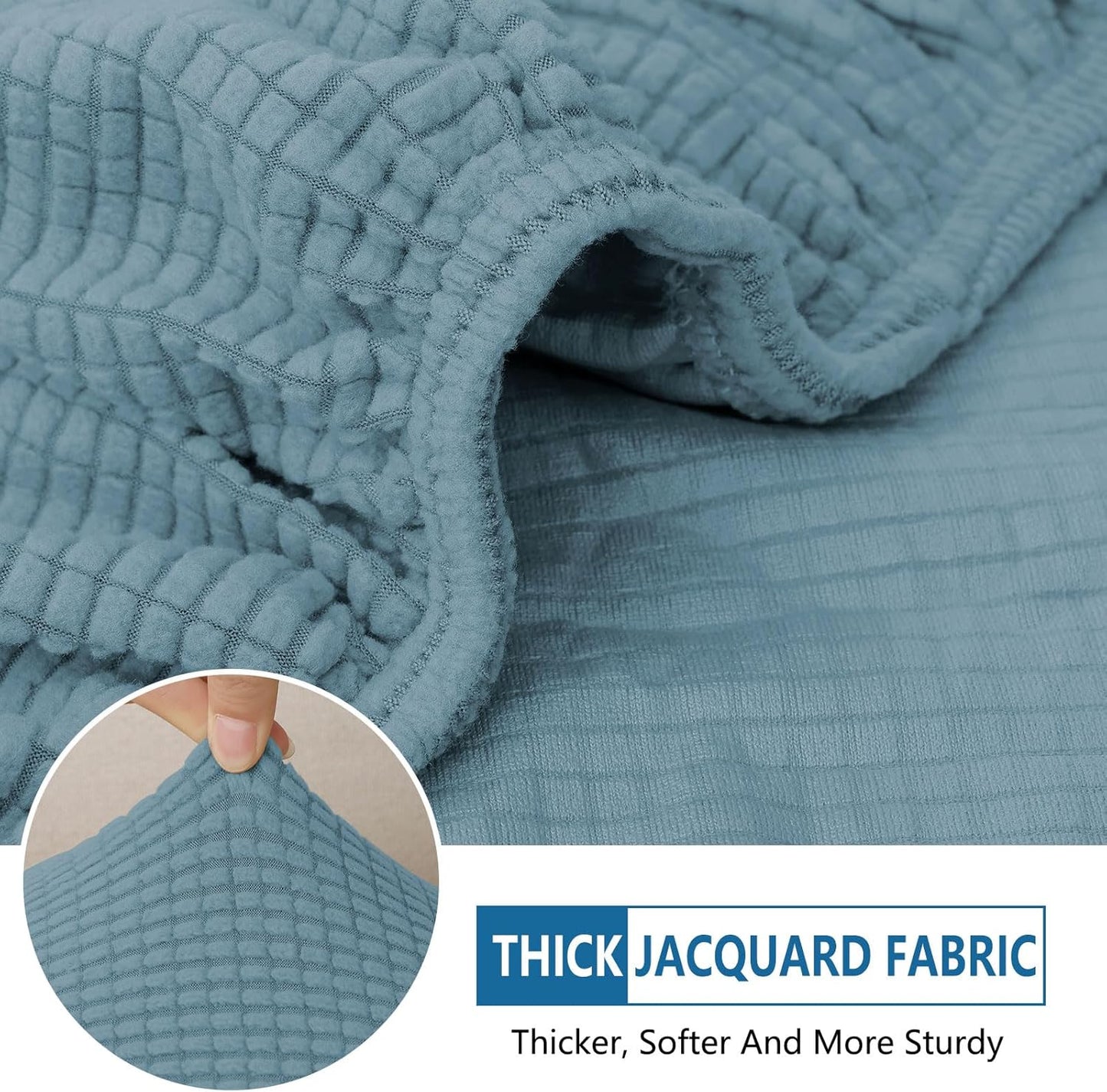 hyha Waterproof Couch Cushion Covers for Pets, Non Slip Sofa Seat Cover for Dogs Washable, Soft Thick Stretch Jacquard Fabric, Sofa Slipcovers with Elastic Bottom (1 Piece for Medium, Lake Blue)