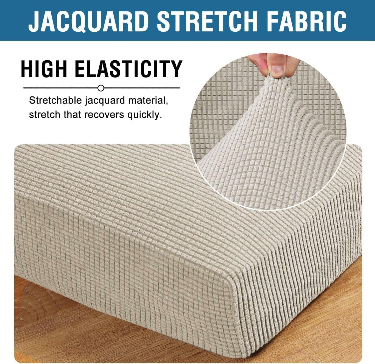 H.VERSAILTEX Super Stretch Individual Seat Cushion Covers - Sofa & Couch Cushion Slipcover Sets - Thick Jacquard Textured Twill Fabric (3 Piece, Island Fossi)