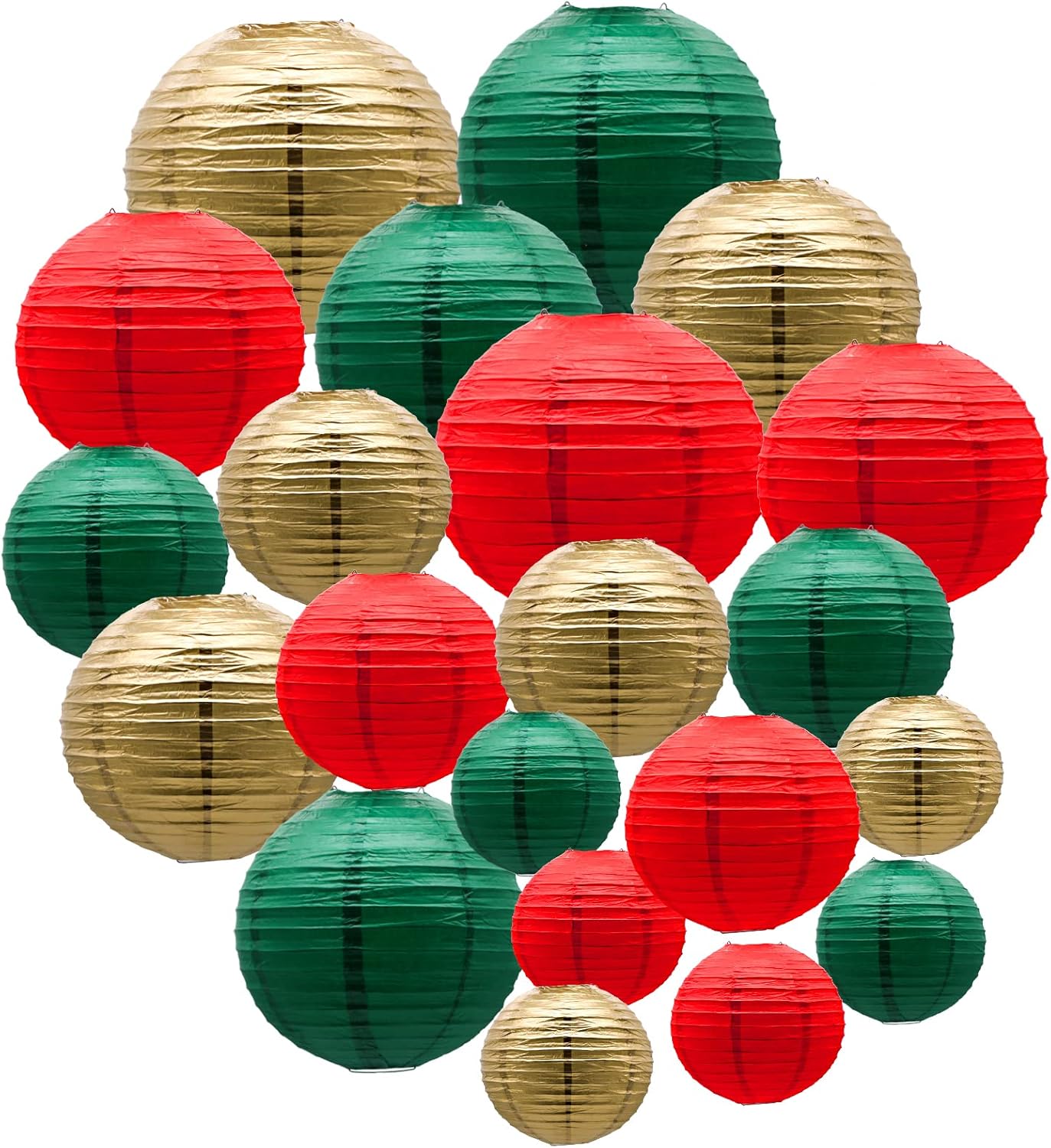 ADLKGG Paper Lanterns Decorative, Round Hanging Lantern for Italian Party Mexico Party Graduation Christmas Anniversary Birthday Decorations Green/Red/Gold 21pcs