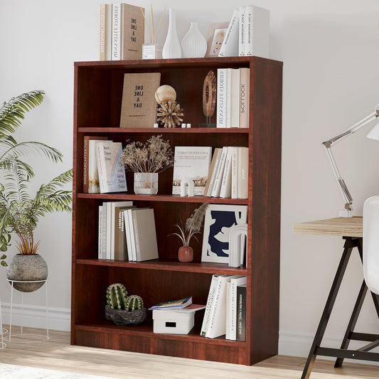 Bookshelf, Open Modern Bookshelf, 4 Shelf Bookcase with Freestanding Display Storage, Wooden Book Shelf for Bedroom, Living Room, Dinning Room, Office, 48 Inch, Brown