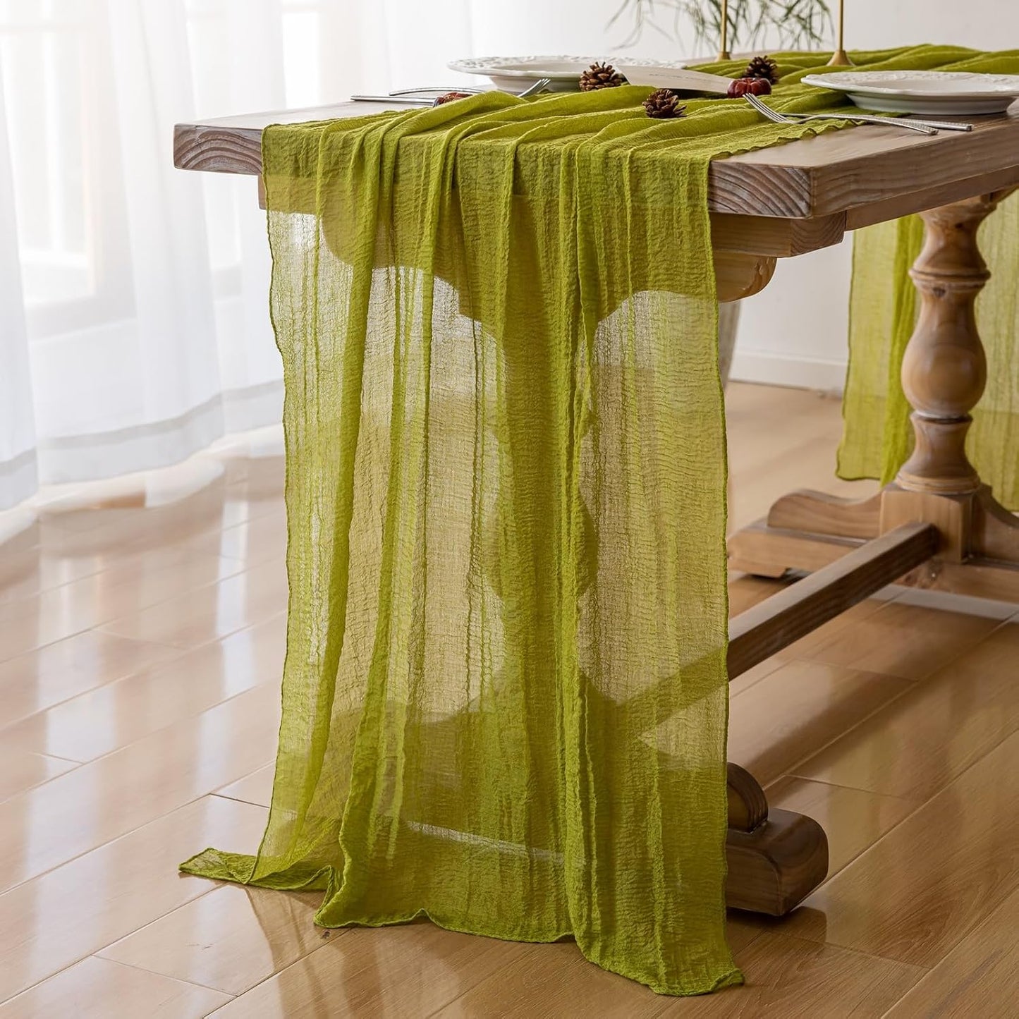 6pcs Moss Green Cheesecloth Table Runner Gauze 120 Inch 10 FT Rustic Boho Cheese Cloth Runner for Wedding Baby Shower Bridal Shower Birthday Party Long Sheer Home Decorations