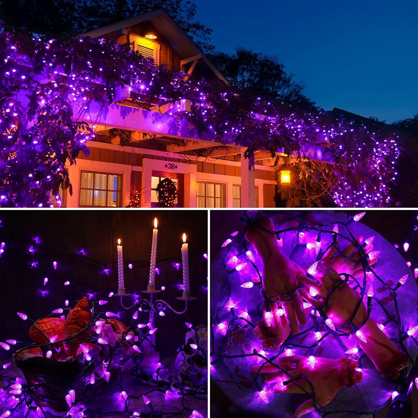 Brizled Purple Halloween Lights, 33ft 100 LED Faceted C5 Halloween String Lights, 120V UL Certified Purple Light Set Connectable Mini Light for Indoor & Outdoor Tree Xmas Party Decorations