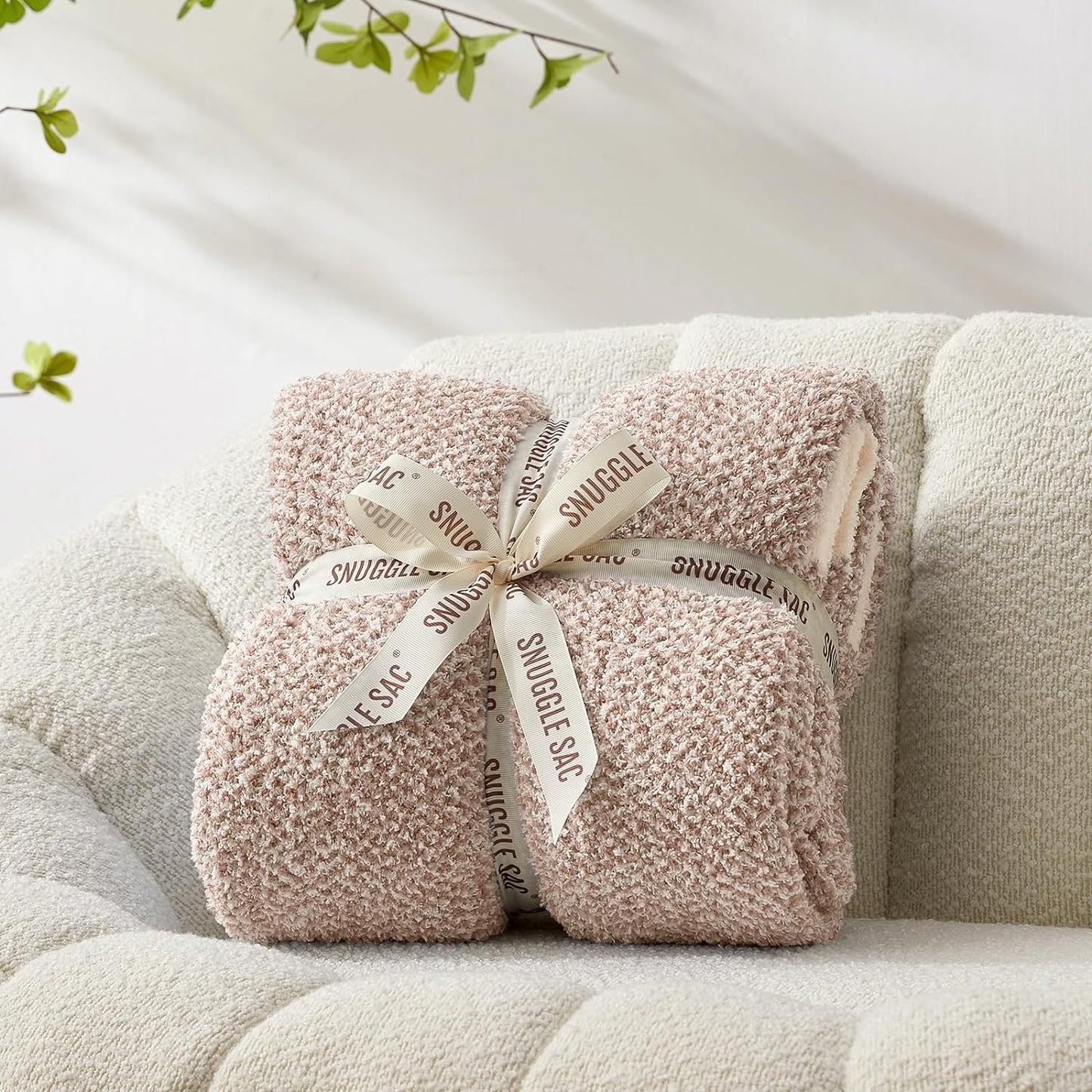 Snuggle Sac Heather Taupe Throw Blanket for Couch, Reversible Super Soft Knitted Blankets Warm Cozy Knit Fuzzy Plush Lightweight Throws for Sofa, Bed, Camping, Picnic, Taupe, 50x60 inches