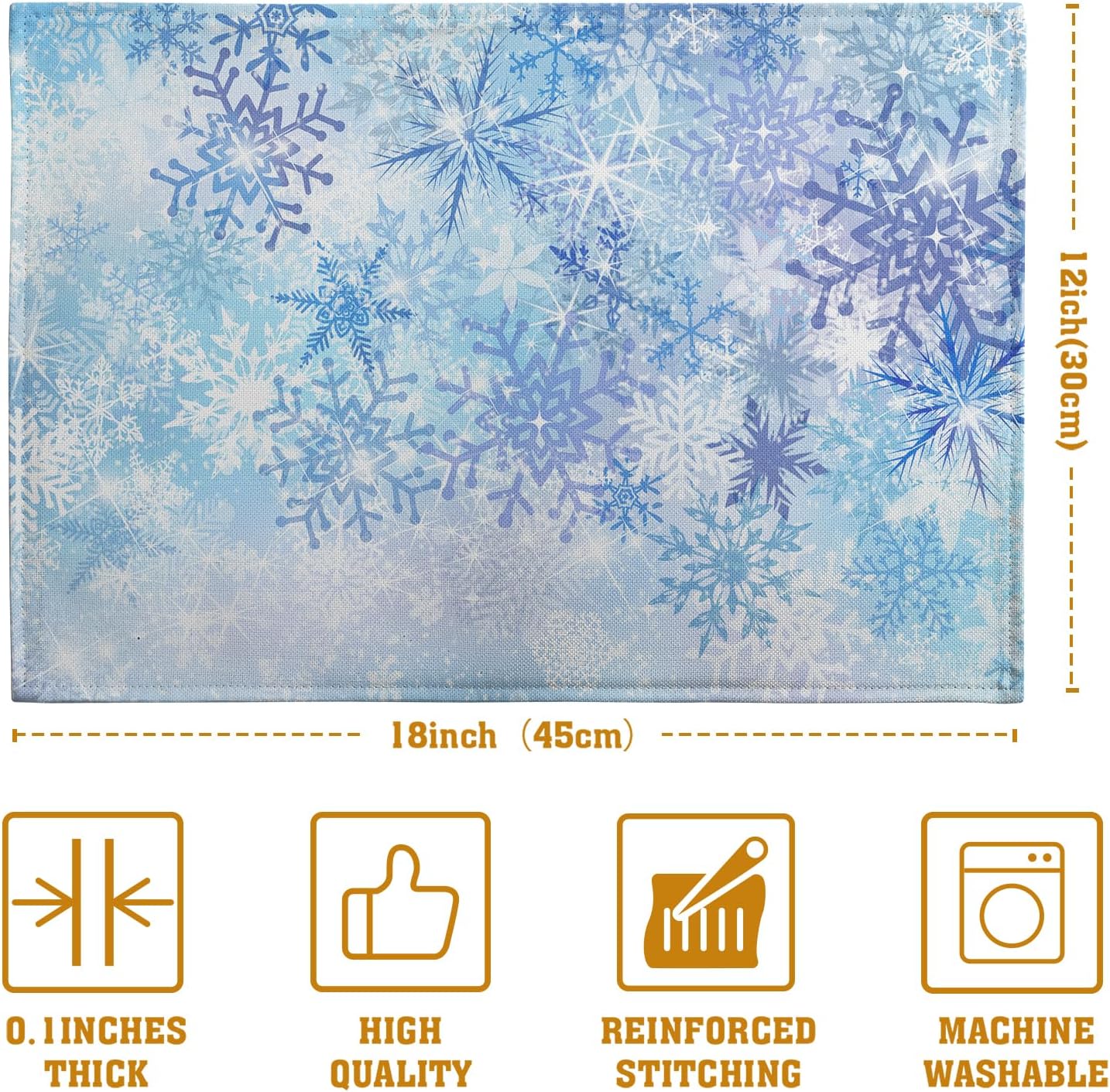 Blue Snowflake Winter Placemats Set of 4 Xmas Snow Place Mat Merry Christmas Linen Fabric Table Mats Washable Heat Resistant Placemat for Farmhouse Kitchen Dining Party Decoration