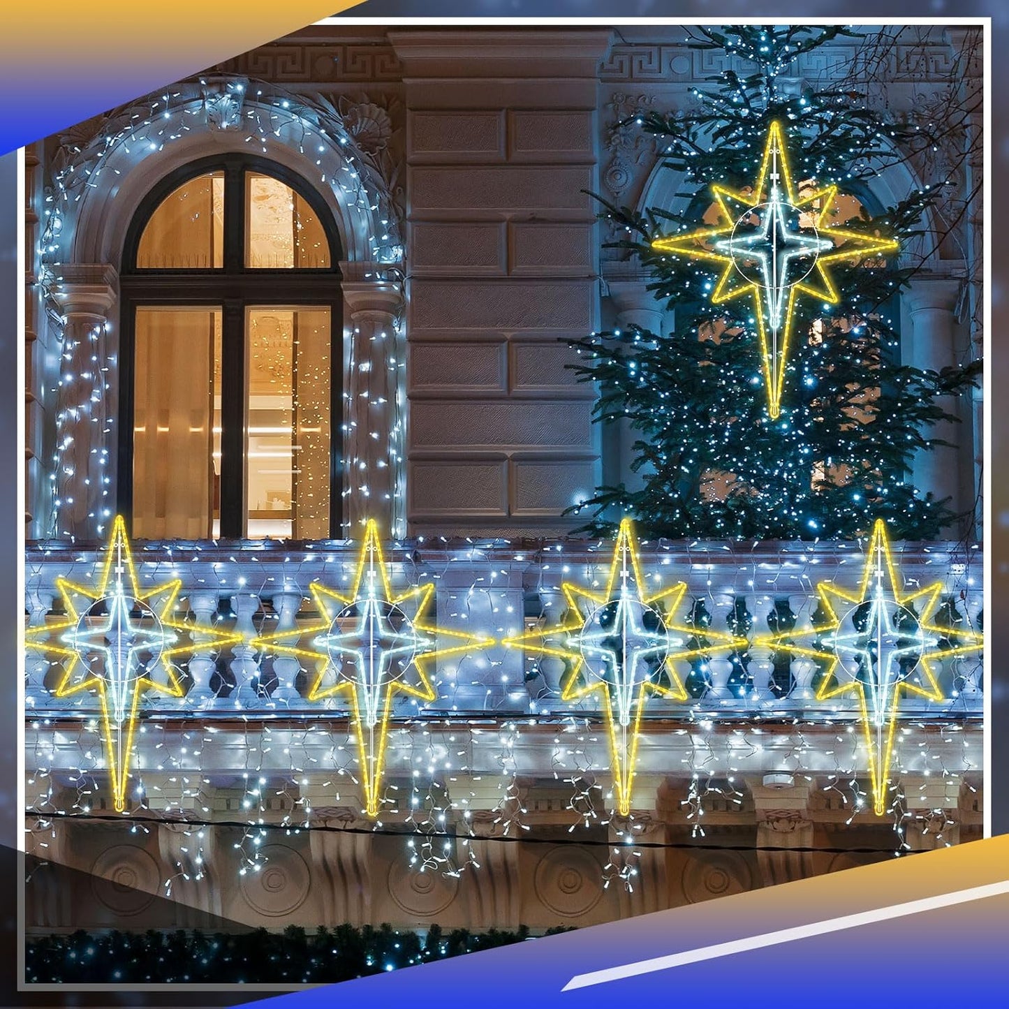 43'' Christmas Star of Bethlehem LED Star Hanging Lights Nativity Holy Family Light for Door Window Porch Wall Decoration Plug Operated Lighted Hanging Tree Topper(White, Warm Light)