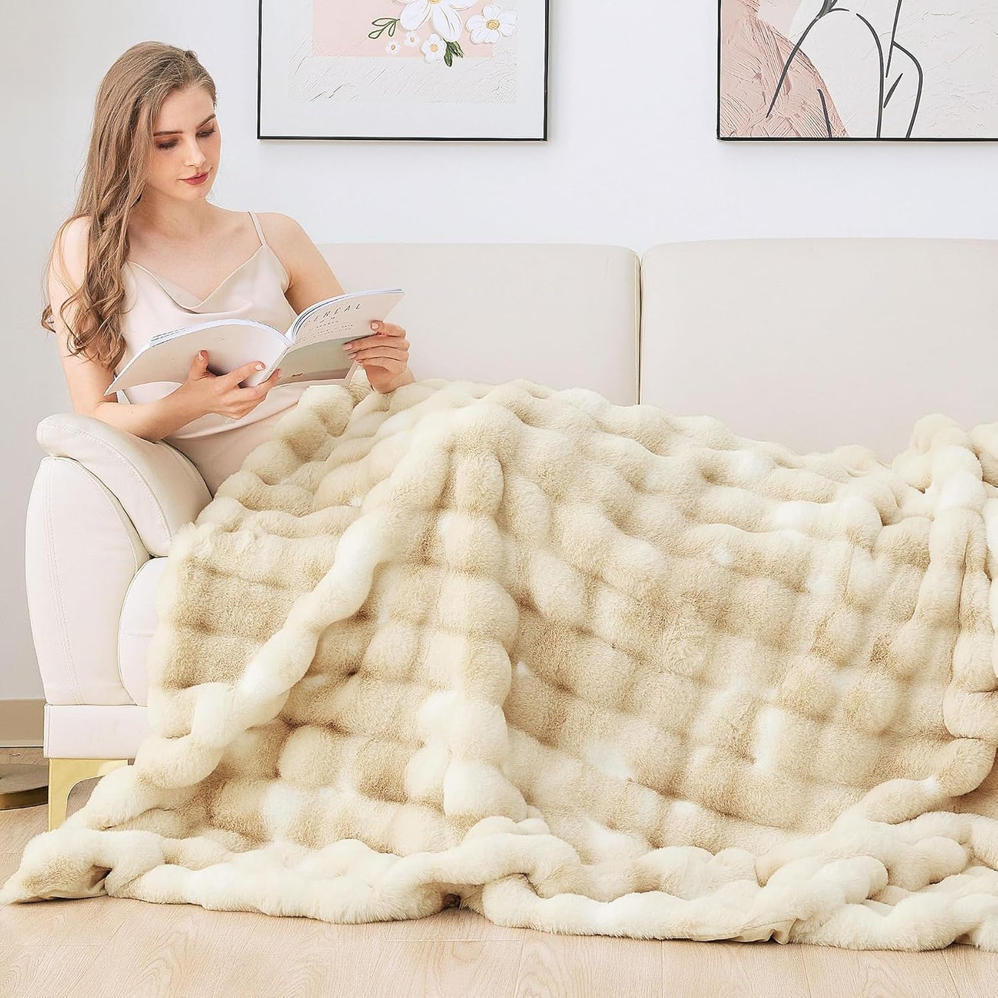 Tie-dye Camel Twin Fuzzy Ultra Soft Bed Comfy Blanket 60x80 Cozy Faux Fur Throw Blanket for Living Room Thick Fluffy Furry Blanket Home Gifts 860 GSM