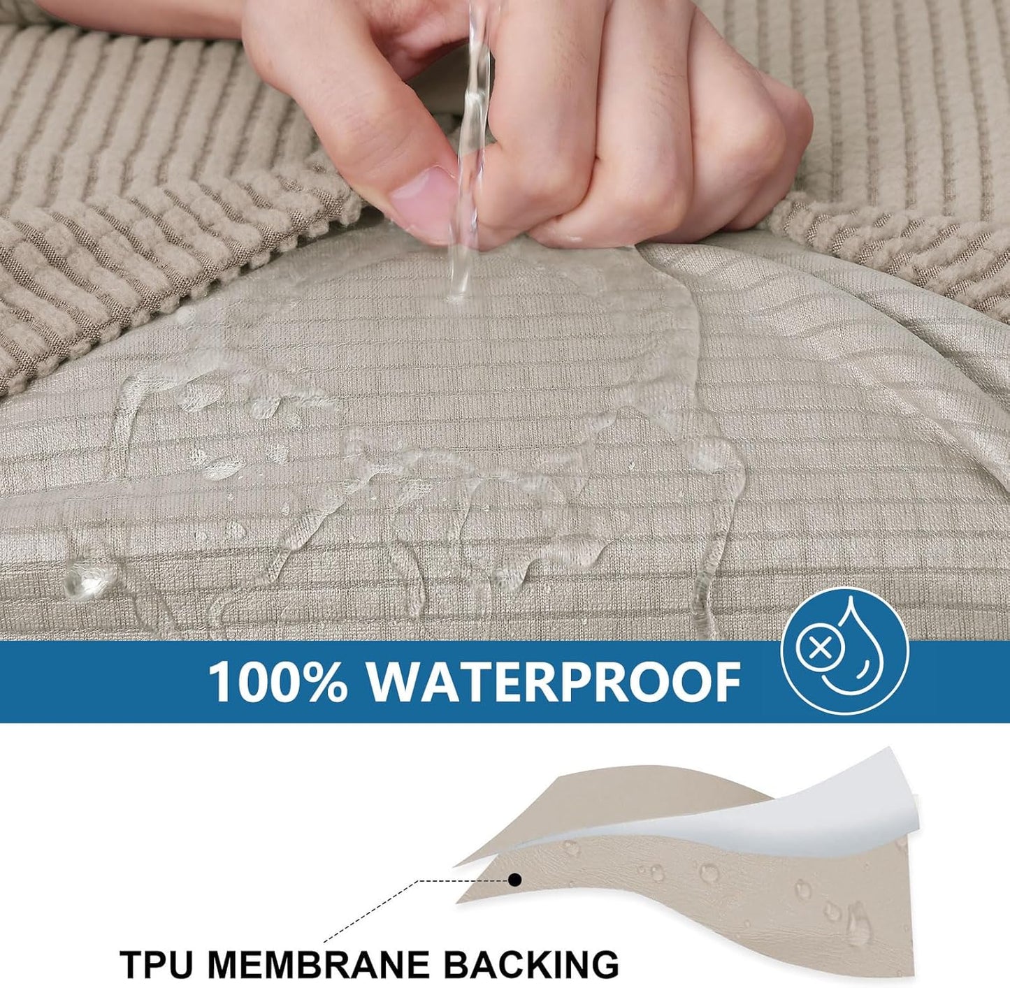 hyha Waterproof Couch Cushion Covers for Pets, Non Slip Sofa Seat Cover for Dogs Washable, Soft Thick Stretch Jacquard Fabric, Sofa Slipcovers with Elastic Bottom (1 Piece for Large, Taupe)