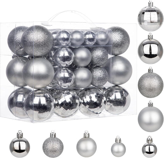 50pcs Silver Christmas Ball Ornaments Silver Large Shatterproof Christmas Tree Decorations Xmas Tree Ornaments Balls with Hanging Loop for Xmas Wedding Holiday Party Wreath Home Decor