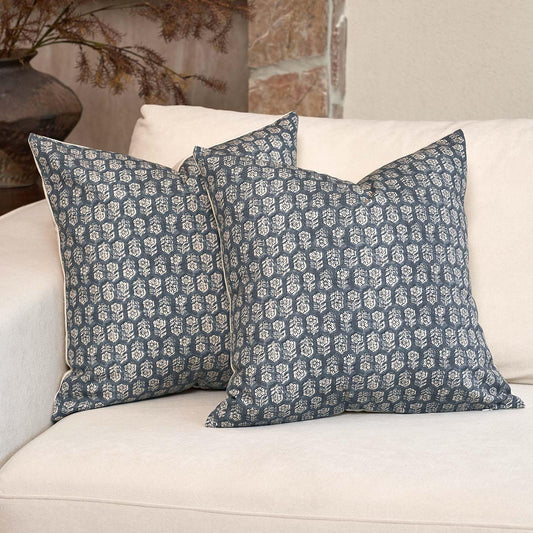 DOMVITUS Floral Pillow Covers Set of 2, Throw Pillow Covers 20x20, Floral Print Neutral Accent Decorative Pillow Covers for Living Room, Bed, Dusty Blue